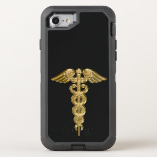 Gold medical alert badge OtterBox defender iPhone SE/8/7 case