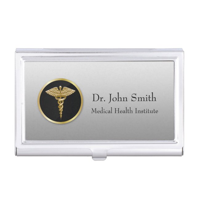 Gold Medical Caduceus - Business Card Holder (Front)