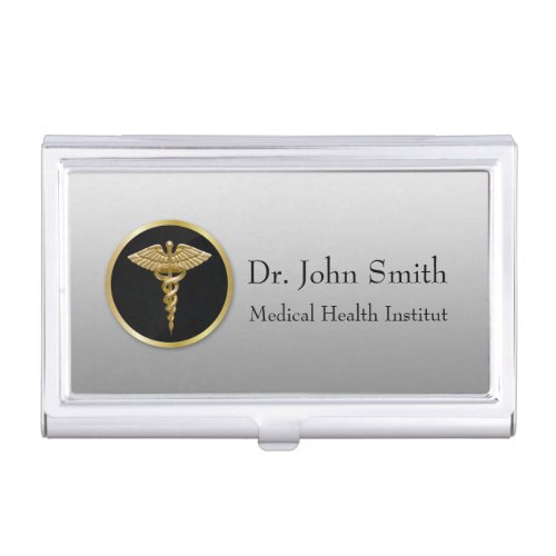 Gold Medical Caduceus _ Business Card Holder