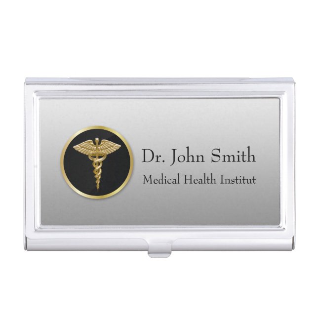 Gold Medical Caduceus - Business Card Holder (Front)