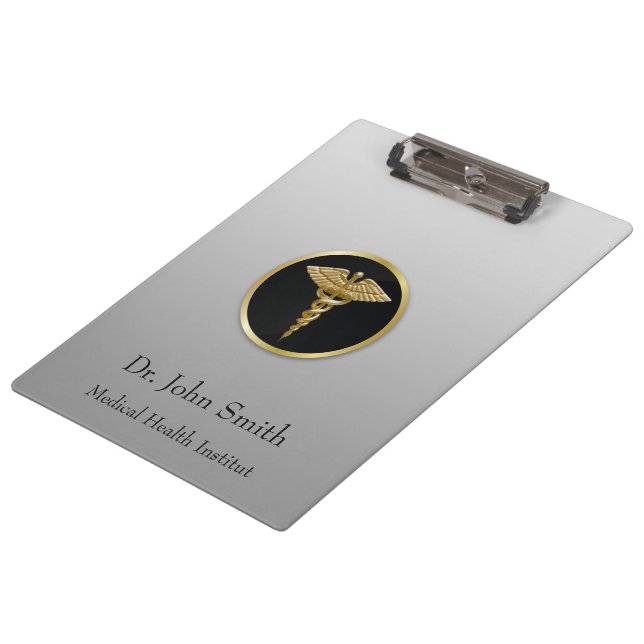 Gold Medical Caduceus - Clipboard (Angled)