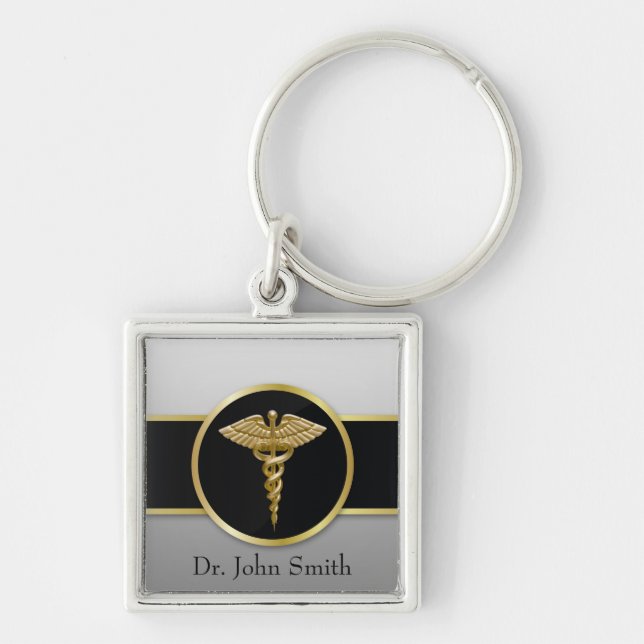 Gold Medical Caduceus - Keychain (Front)