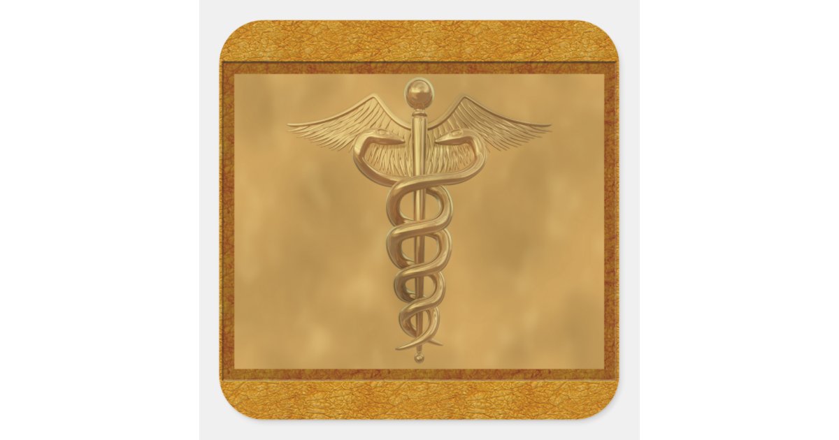 Gold Medical Caduceus Square Sticker | Zazzle