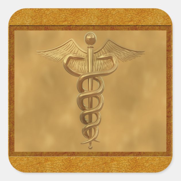 Gold Medical Caduceus Square Sticker