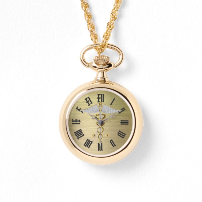 gold medical caduceus symbol watch (Front)