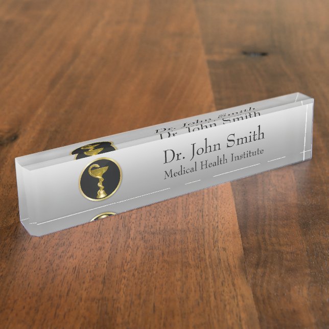 Gold Medical Hygieia Professional Bowl Desk Name Plate (Side)
