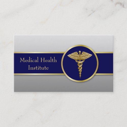 Gold Medical Professional Caduceus Blue Business Card