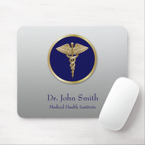 Gold Medical Professional Caduceus Blue Mouse Pad