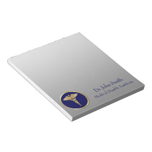 Gold Medical Professional Caduceus Blue Notepad