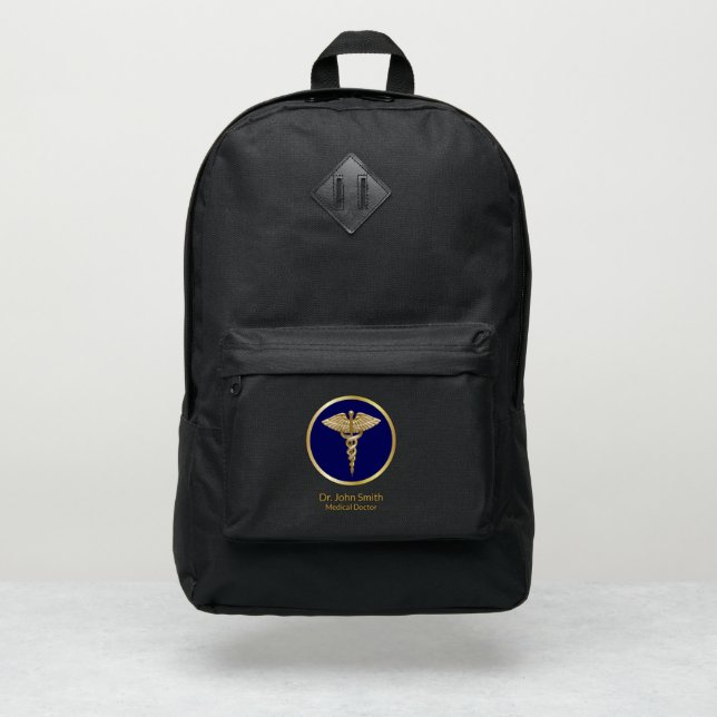 Gold Medical Professional Caduceus Blue Port Authority® Backpack (Front)
