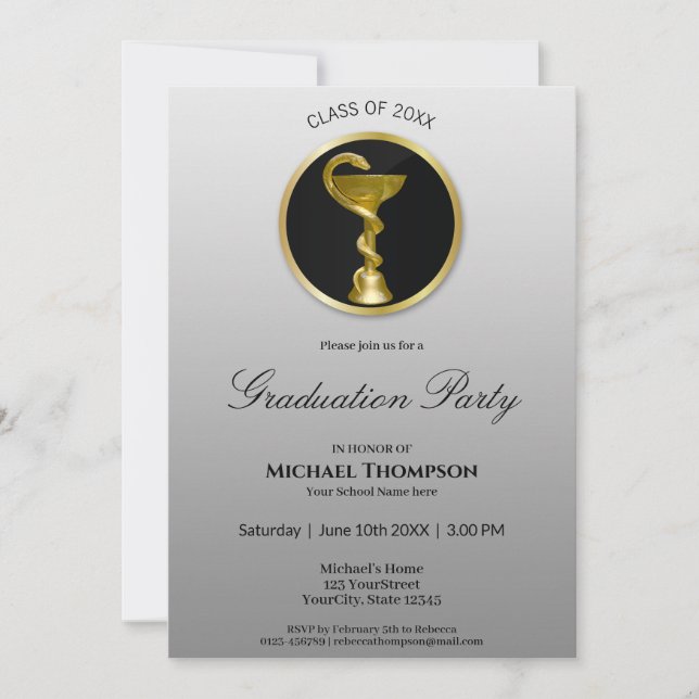 Gold Medical Professional Hygieia Bowl Graduation Invitation (Front)
