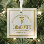 Gold Medical School Graduation Custom Christmas Glass Ornament<br><div class="desc">This chic gold custom nursing or medical school graduation Christmas ornament keepsake gift features modern typography for a class of 2025 graduate. Customize with your graduating year under the caduceus symbol for a nurse or doctor commemorative present.</div>