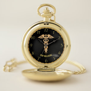 Gold medical shiny silhouette alert badge 4 pocket watch