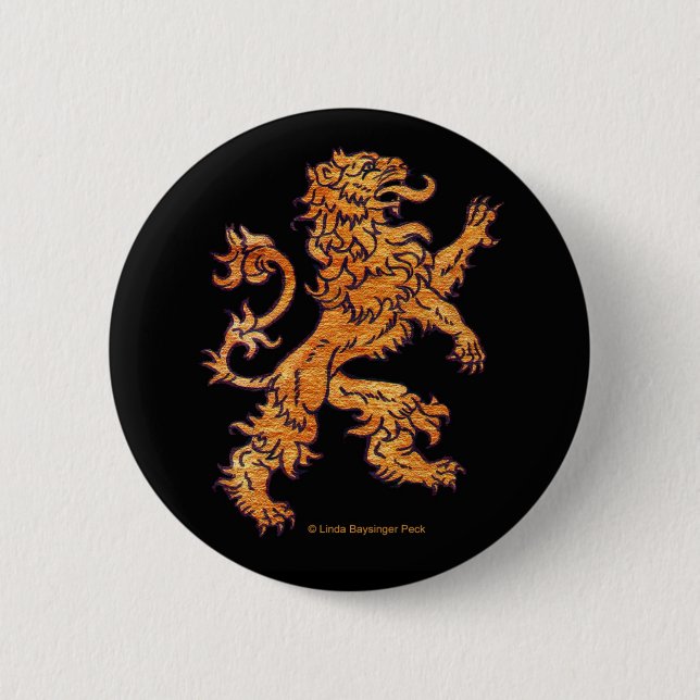 Gold Medieval Lion on Black Button (Front)