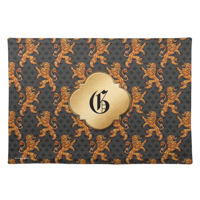 Gold Medieval Lions Black Fleurs Medallion Placemat (Front)