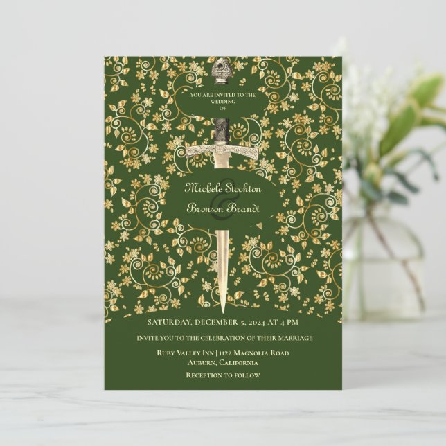 Gold Medieval Wedding Invitation (Standing Front)