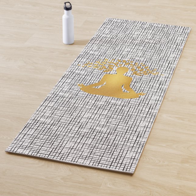 Gold Meditating Man with Tree Braches Yoga Mat (In Situ)