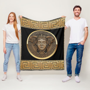 Gold Medusa and Greek Key Golden Fleece Blanket
