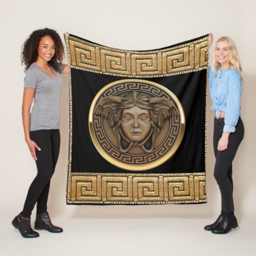 Gold Medusa and Greek Key Golden Fleece Blanket