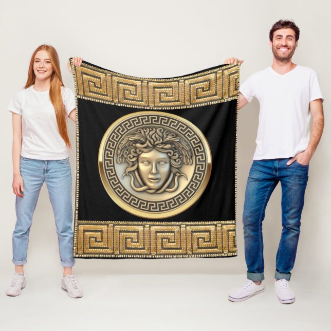 Gold Medusa and Greek Key Golden Fleece Blanket (In Situ)