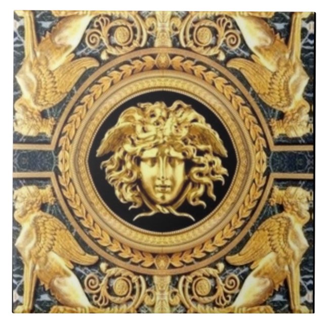 Gold Medusa and Sphinges Wall Tile (Front)