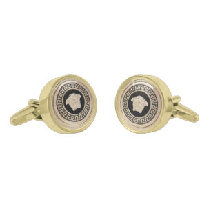 Gold Medusa / Gorgon and Greek Key French Empire Cufflinks