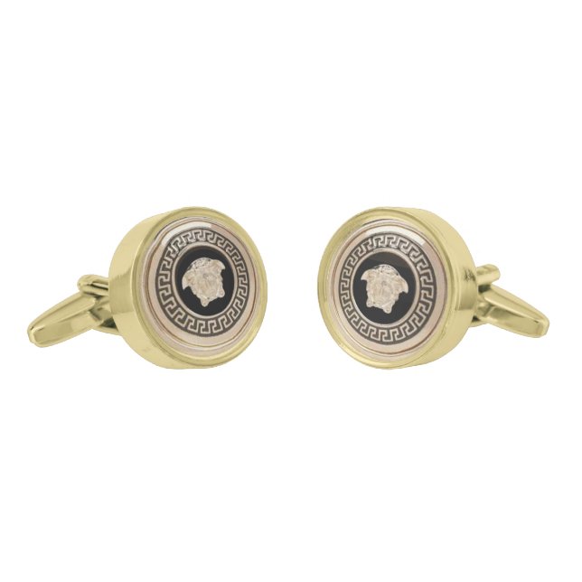 Gold Medusa / Gorgon and Greek Key French Empire Cufflinks (Angled)