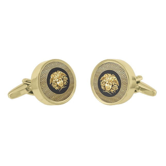 Gold Medusa - Greek Key-  French Empire Cufflinks (Angled)