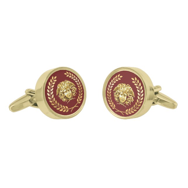 Gold Medusa - Laurel Wreath French Empire Cufflink (Angled)