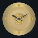 Gold Medusa Medallion Large Clock<br><div class="desc">10.75” round acrylic wall clock with an image of a gold Medusa medallion. Gold orbs mark the 12, 3, 6, and 9 positions. In Greek mythology, Medusa was beheaded by the Greek hero Perseus, who thereafter used her head as a weapon until he gave it to the goddess Athena to...</div>