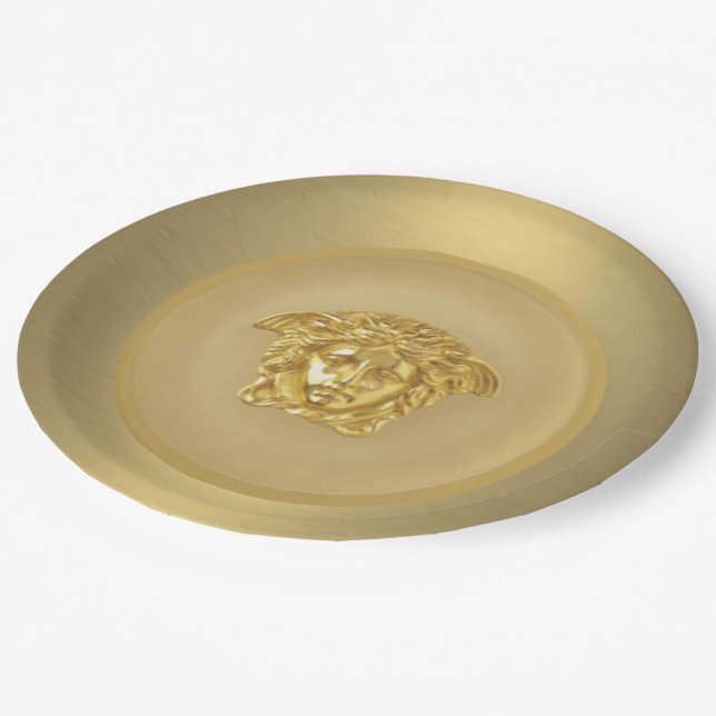 Gold Medusa Medallion Paper Plates (Angled)