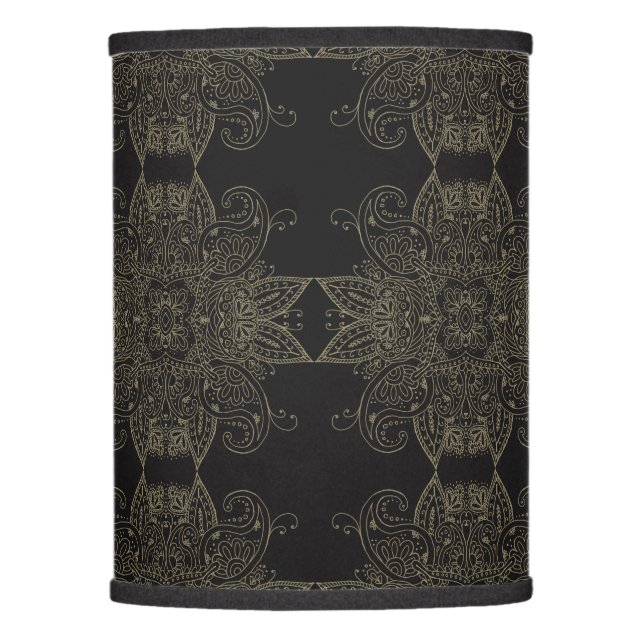 Gold Mehndi Mandala Over Black Lamp Shade (Front)