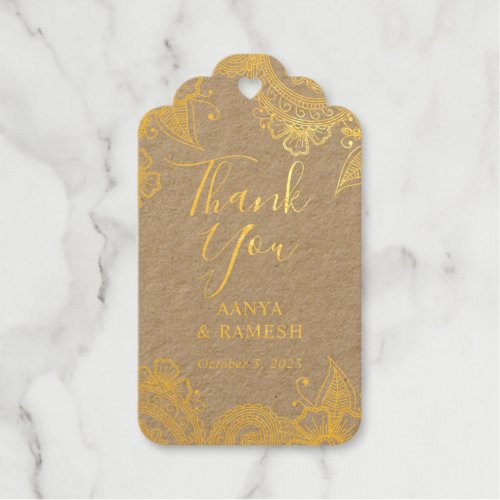 Gold Mehndi Photo Wedding Thank You Foil Favor Tag