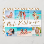 Gold Mele Kalikimaka 6 Photo Collage Christmas  Ho Holiday Card<br><div class="desc">Send cheer this holiday season with these fun, modern styled six photo collage Christmas cards! They're perfect for showcasing favorite photos from your tropical vacation! Typography reads, "Mele Kalikimaka" in faux gold foil, and the back of the card contains a matching pineapple pattern in faux gold foil. Simple and modern...</div>