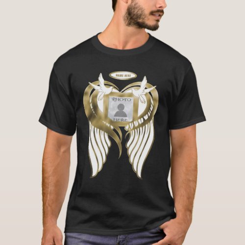 Gold Memorial  Add Photo with Wings Heart Doves T_Shirt