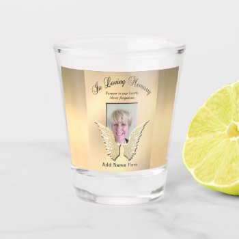 Gold Memorial Angel Wings Add Photo Shot Glass by MemorialGiftShop at Zazzle