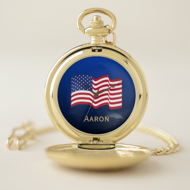 Gold Men’s American Flag Pocket Watch  (Inside)