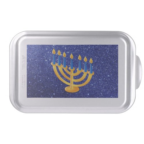 Gold Menorah Blue Faux Glitter Cake Pan