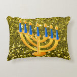 Gold Menorah Gold Faux Glitter Decorative Pillow<br><div class="desc">Beautiful & Decorative Accent Pillow for Hanukkah,  Featuring Gold Menorah Gold Faux Glitter Design</div>
