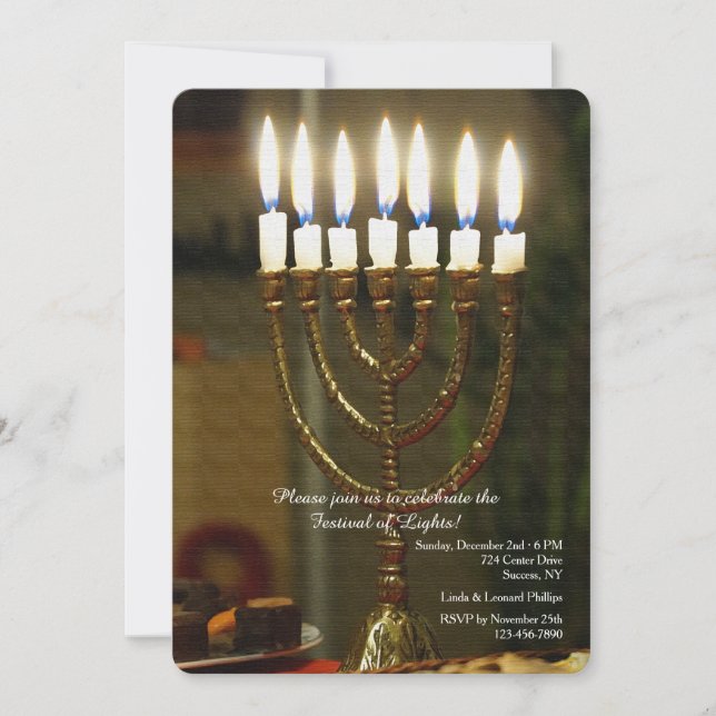 Gold Menorah Hanukkah Invitation (Front)