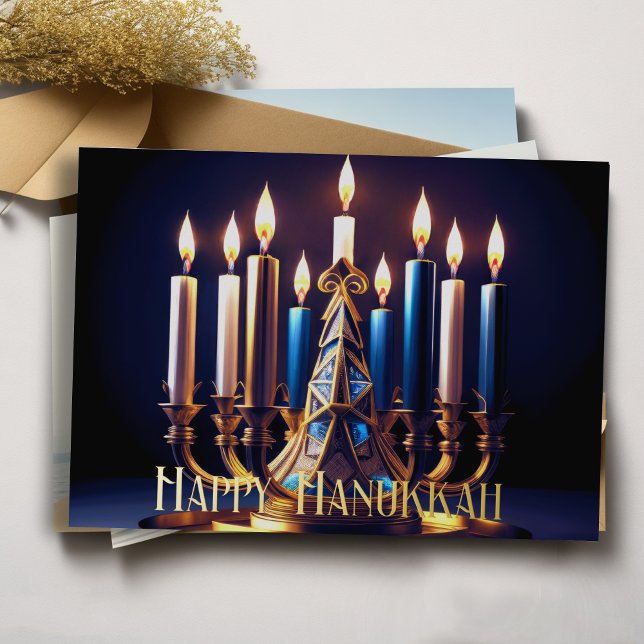 Gold Menorah Happy Hanukkah Foil Holiday Card (Creator Uploaded)