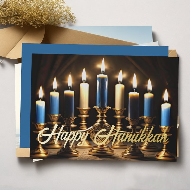 Gold Menorah Happy Hanukkah Foil Holiday Card (Creator Uploaded)