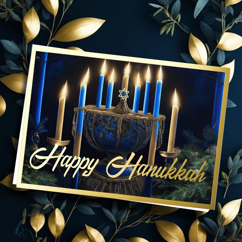Gold Menorah Happy Hanukkah Foil Holiday Card