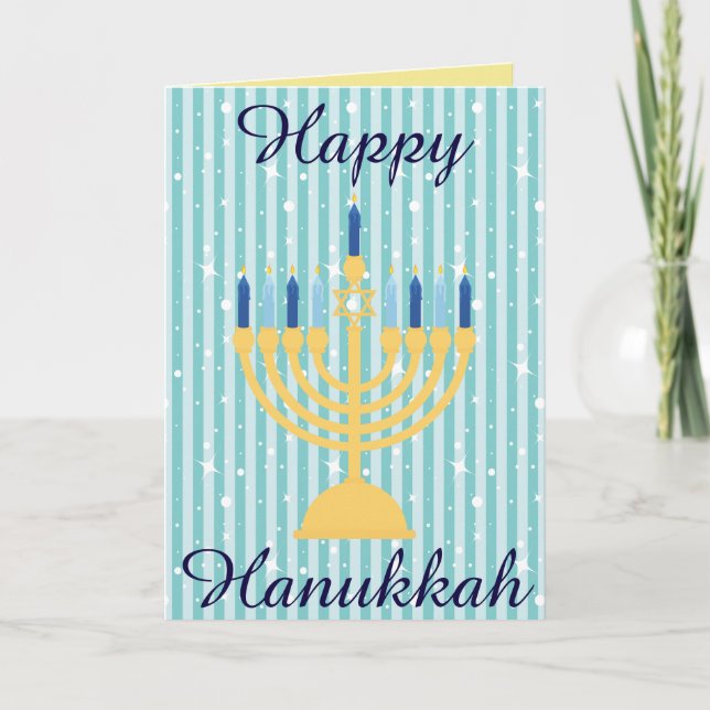 Gold Menorah Happy Hanukkah Holiday Card (Front)