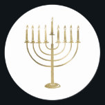 Gold Menorah Holiday Classic Round Sticker<br><div class="desc">This sticker features a gold colored menorah on a white background. Perfect compliment to your holiday mailings and gifts to add a little decoration.</div>