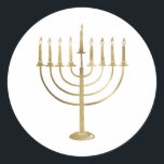 Gold Menorah Holiday Classic Round Sticker<br><div class="desc">This sticker features a gold colored menorah on a white background. Perfect compliment to your holiday mailings and gifts to add a little decoration.</div>