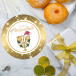 Gold Menorah Jewish Hanukkah Merry Chrismukkah Classic Round Sticker<br><div class="desc">Gold Menorah Santa Jewish Hanukkah Merry Chrismukkah Stickers</div>