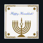 Gold Menorah Magnet<br><div class="desc">Square magnet with an image of a gold menorah in a golden frame with gold Stars of David and a blue customizable holiday sentiment. See the entire Hanukkah Magnet collection under the HOME category in the HOLIDAYS section.</div>