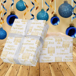 Gold Menorah On White Chic Hanukkah Personalized Wrapping Paper<br><div class="desc">Personalize this chic faux gold Menorah pattern on white Hanukkah wrapping paper with your name and the year for truly one of a kind holiday gift wrap. If you prefer your wrapping paper to be timeless, just change the Year option to LOVE or JOY. All text options on this simple...</div>