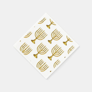 Gold Menorah Pattern Hanukkah Napkins